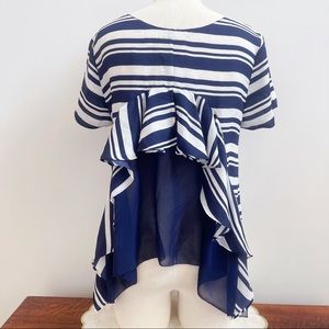 Anthropologie Maeve Blue White Striped Ruffle Blouse Sz M